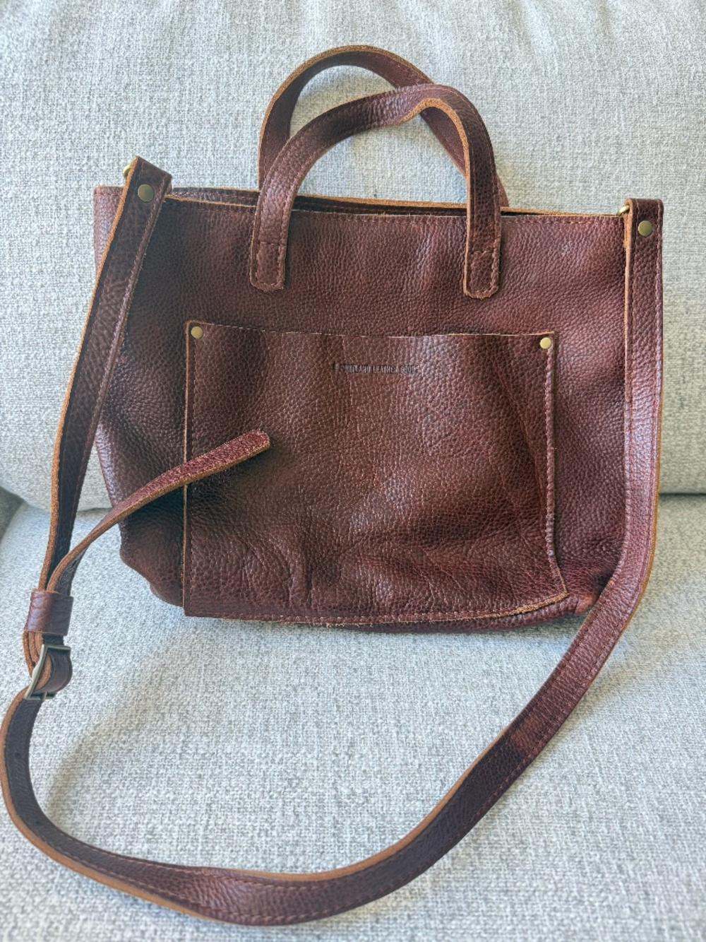 Portland Leather Mini Crossbody Tote in Nutmeg Zipper